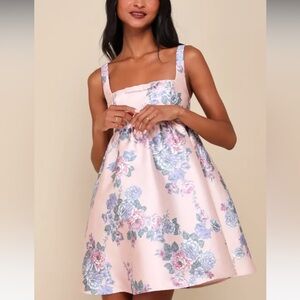 Lulus pink floral babydoll dress